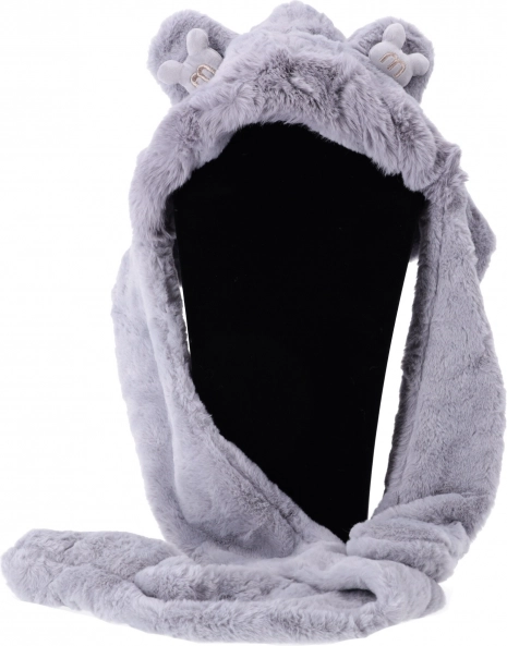 Kids' plush 3-in-1 hat with scarf and gloves – Gray