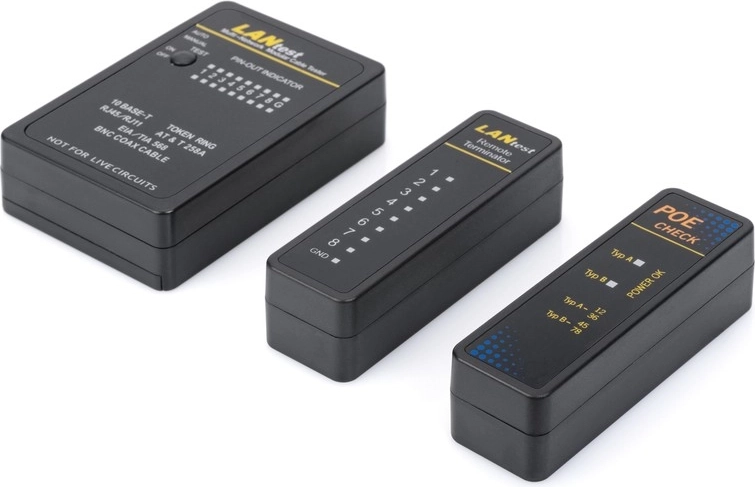 RJ45/RJ12/RJ11/BNC network and communication cable tester with automatic scanning and PoE