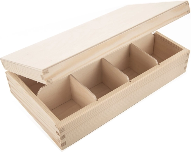 Wooden tea box, beige, 30 × 18 × 8 cm