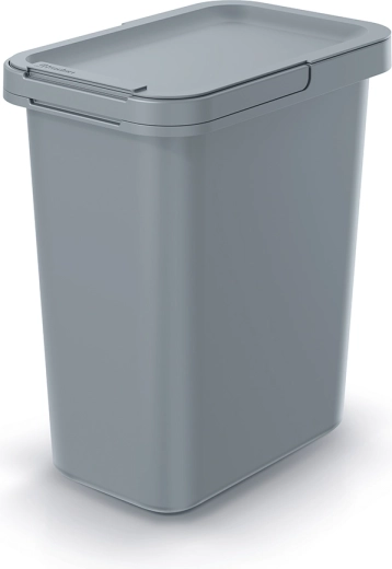 Narrow Systema trash bin 12 l, light grey with flip lid