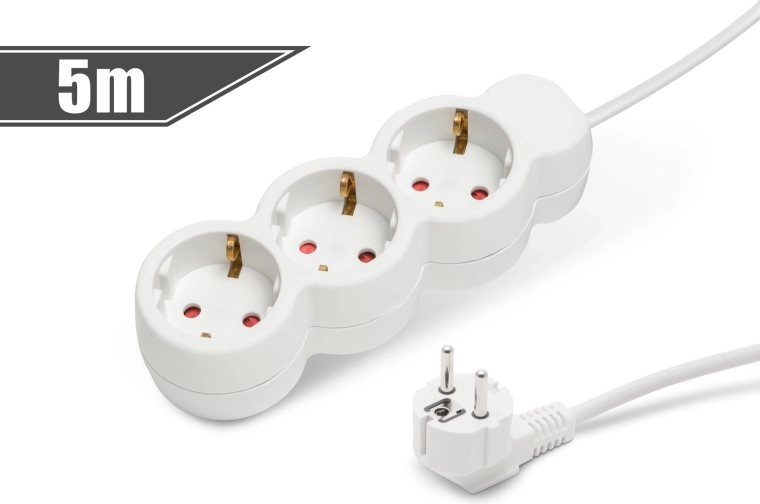 Extension Cable with 3 Sockets, 5 m