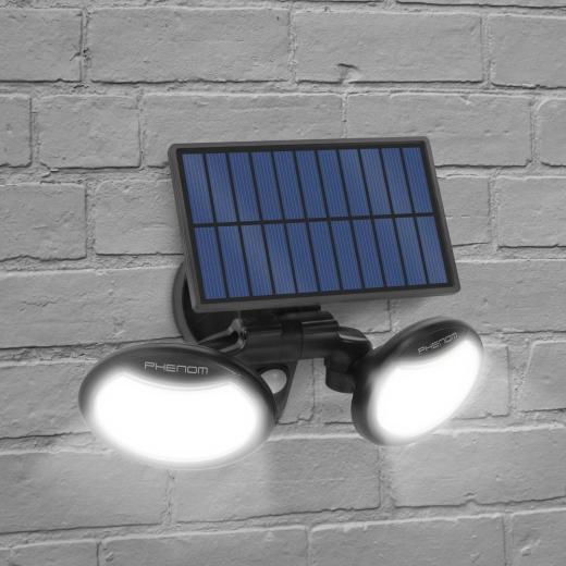 Solar wall floodlight with motion sensor and two adjustable COB LEDs
