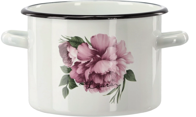 Enamel Pot 3 L, 18 cm, White Peony LAURA