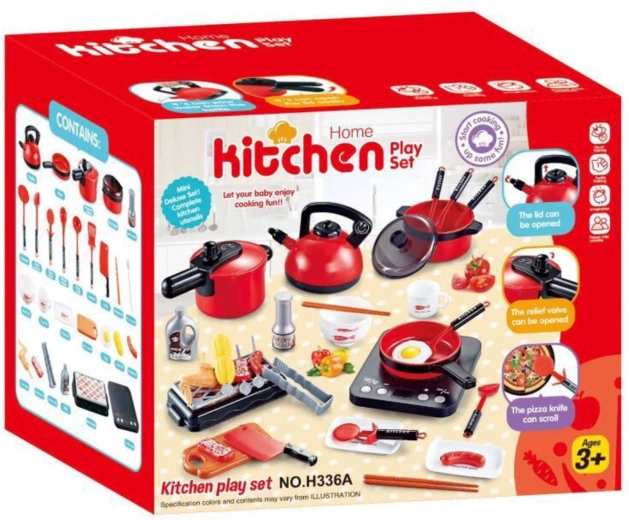 Детска кухненска играчка с аксесоари 36 части – червена