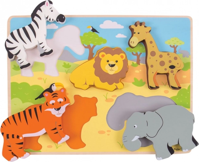 Дървен пъзел за поставяне „Сафари“ Bigjigs Toys
