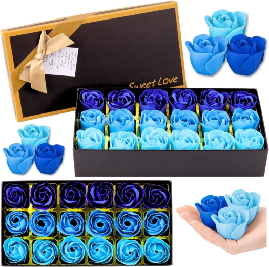 Gift flower box with scented roses, blue shades, 18 pcs