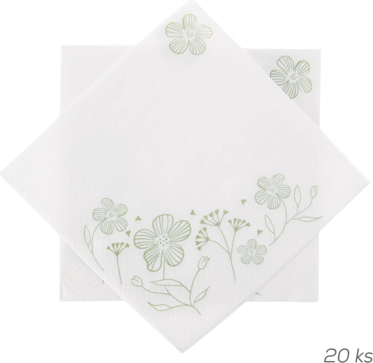 Greenish paper napkins, white 33 × 33 cm, 20 pcs