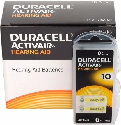 Батерии за слухови апарати DURACELL Activair 10, 6 бр.