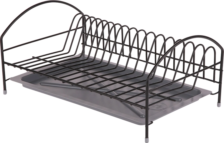 Single-tier 40 cm dish drying rack with drip tray, black