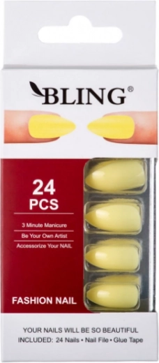 Artificial Nails, BLING Fashion Nail Tips (24 pcs) - Yellow