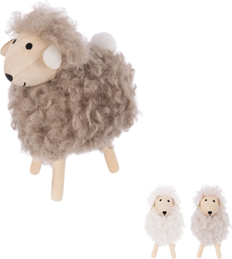 Decorative wooden and textile sheep 12.5 cm (mixed variants)