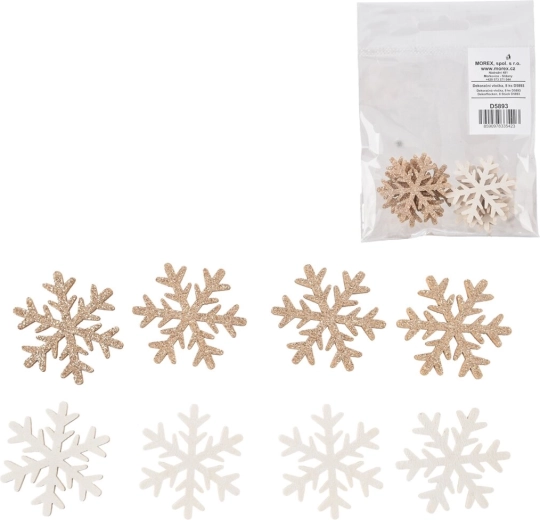 Wooden snowflakes white/brown 4 cm, 8 pcs