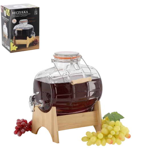 Glass Beverage Dispenser 5 L with Tap and Bamboo Stand