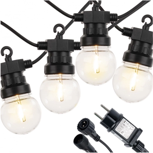 Външна LED гирлянда 14,5 м, 20 топли крушки с таймер IP44