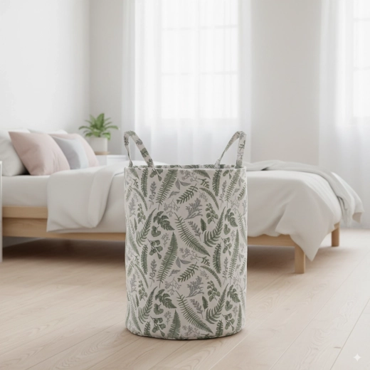 Textile laundry and toy basket with leaf motif 38 × 50 cm
