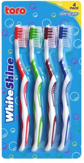 Set of 4 toothbrushes – assorted colors, 19 cm