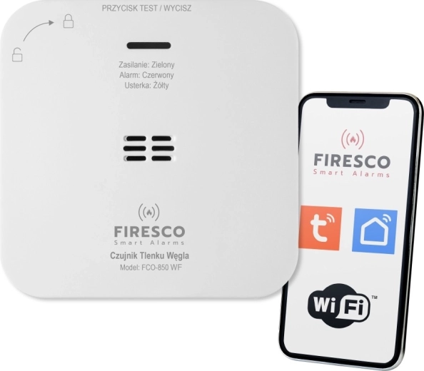 Firesco FCO-850 WF Wi‑Fi carbon monoxide (CO) detector for Tuya/Smart Life