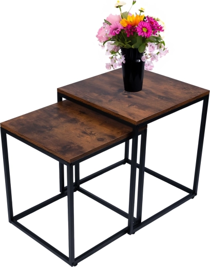 Modern set of square coffee tables 2 in 1 in loft industrial style, antique oak