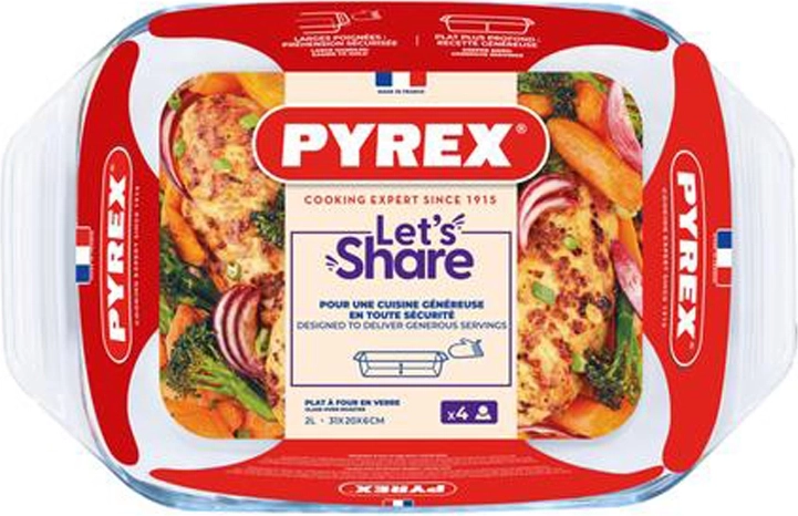 PYREX Glass Roaster with Handles 2 L, Borosilicate 31 × 20 cm