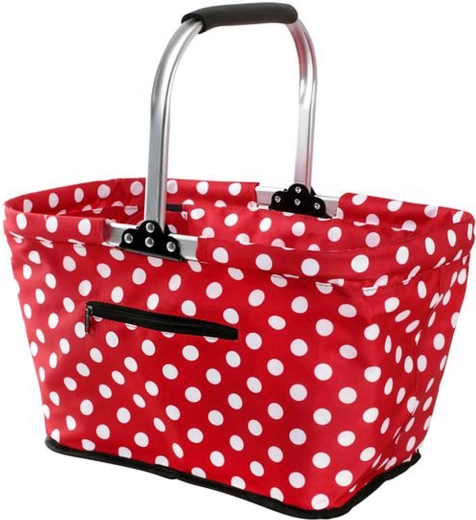Folding Shopping Basket TORO, black with white polka dots