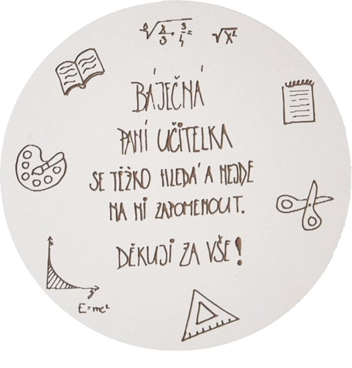 Wooden coaster with “Teacher” inscription, diameter 10 cm