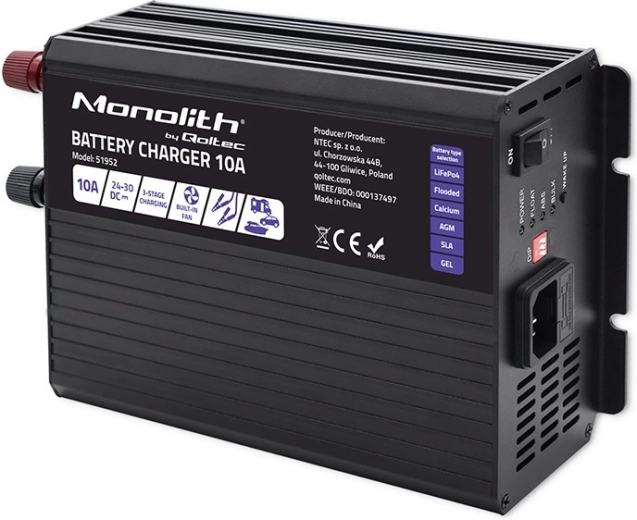 Интелигентно зарядно устройство Monolith за акумулатори LiFePO4 AGM GEL SLA 10A 24V