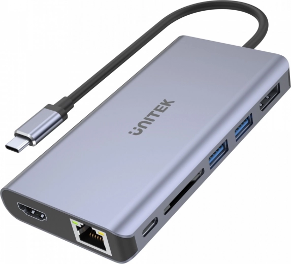 Мултифункционален USB-C хъб 2x USB 3.1, HDMI 2.0, DP 1.4, RJ45, SD, Power Delivery