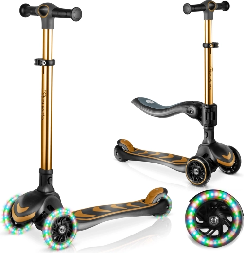 Three-wheel balance scooter for kids with seat Nukido Flippo – gold