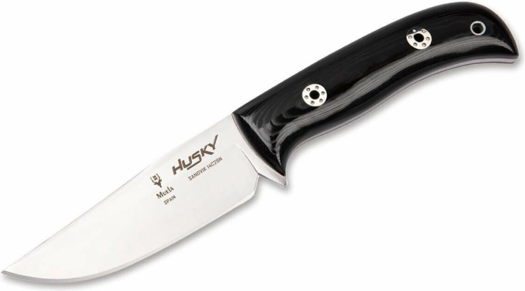 Muela Husky 11 outdoor knife, black polished Micarta, leather sheath