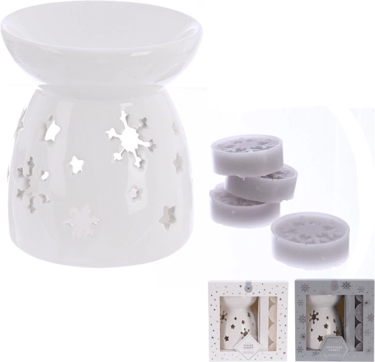 White dolomite aroma lamp with 5 wax melts (2 variants)