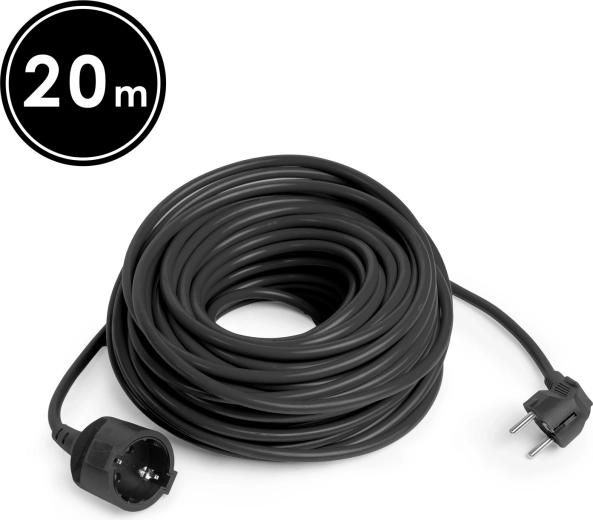 Black Schuko Extension Cable 20 m