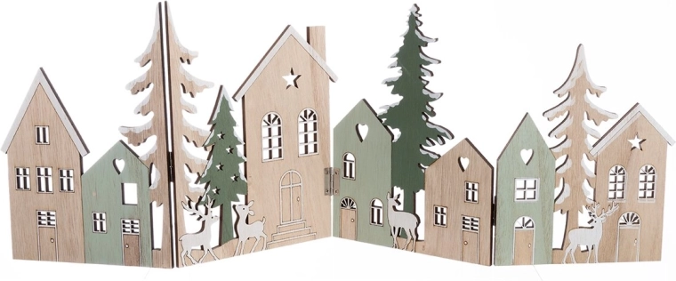 Wooden accordion decoration “Little House” – beige-green
