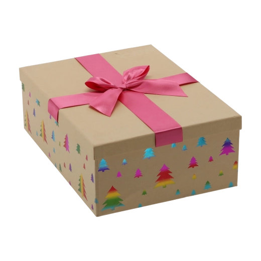 Christmas gift box, brown with a pink bow - 1 piece