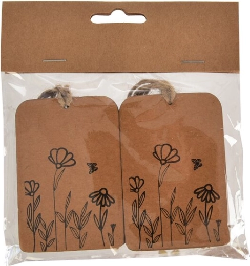 Paper name tag with plant motif, black, 6 × 8 cm (4 pcs)