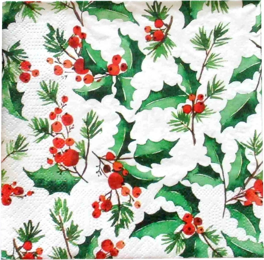 Коледни салфетки с мотив холи 3-пластови 33 × 33 см – 1 брой