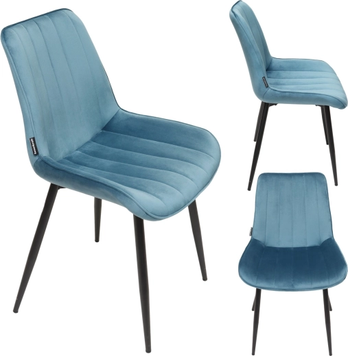 Upholstered velvet loft-style dining chair, blue - 1 piece