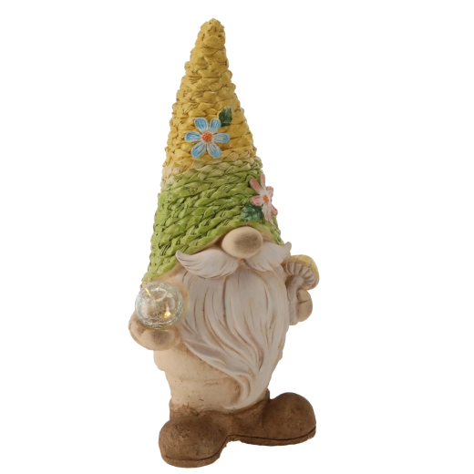 Garden gnome with knitted hat and LED lighting