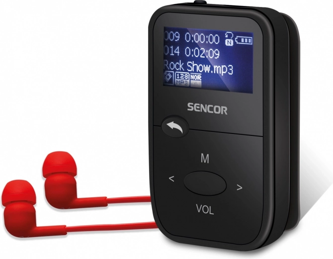 MP3 плейър SENCOR 8 GB с microSD, FM радио и клипс