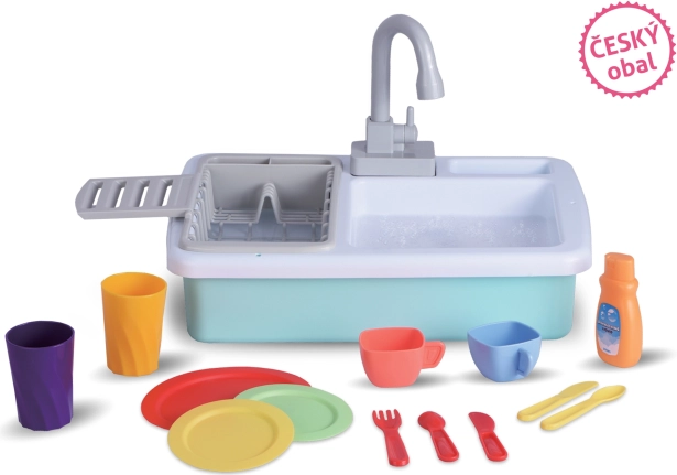 Kitchen sink with running water and accessories