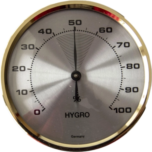 Analog metal hygrometer with brass ring, diameter 7 cm