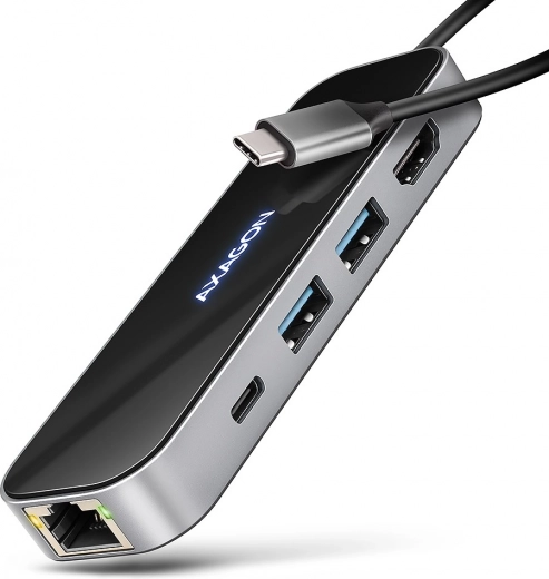 Мултиспортен USB-C хъб 6в1 с HDMI 4K/60 Hz, GLAN и PD 100 W