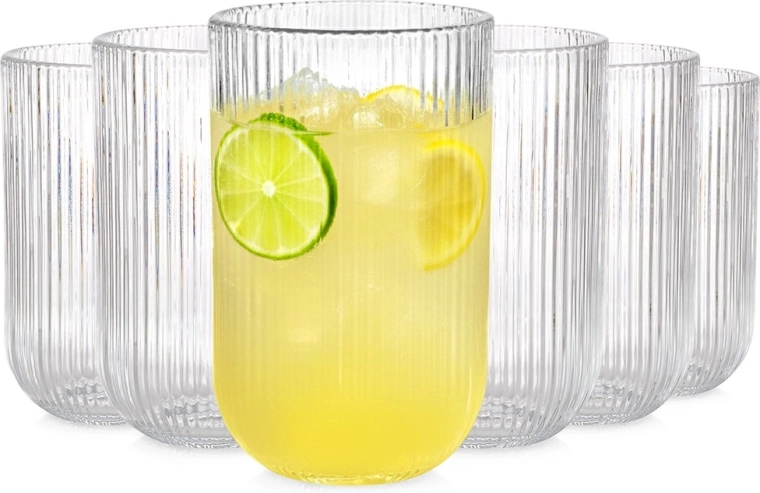 Set of 400 ml Vilde Glasses, 6 pcs – Ribbed Clear Drinkware