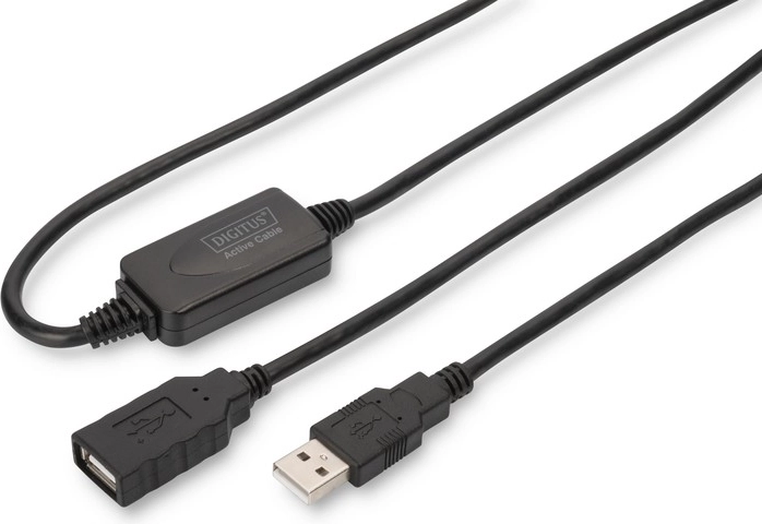 Активен удължителен кабел USB 2.0 USB-A (мъжки) към USB-A (женски) 15 м, черен