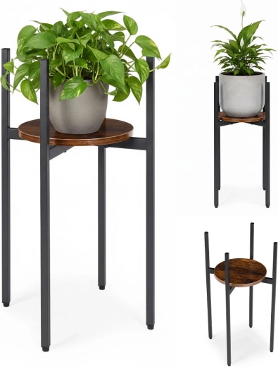 ModernHome loft plant stand with metal frame and wooden shelf