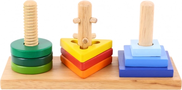 Дървена образователна игра за нанизване с форми Bigjigs Toys – постави и завърти