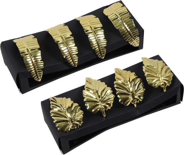 Decorative Napkin Rings – Gold Leaf/Feather, Set of 4