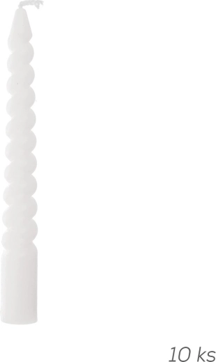 Decorative twisted white candles 10 cm, 10 pcs