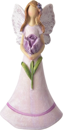 Decorative polyresin fairy with a pink flower