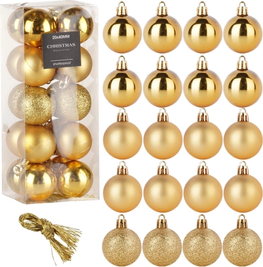 Shatterproof Christmas ornaments, gold, 4 cm, set of 20