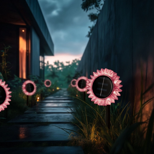 Pink Solar Sunflower Stake and Hanging Lamp